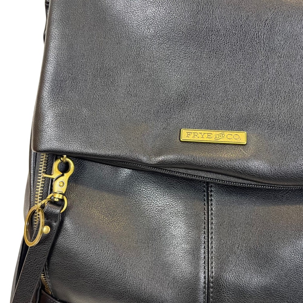 NWOT: Frye and Co Black Faux Leather Backpack Gold Hardware Snap Closure Bag - Picture 6 of 11